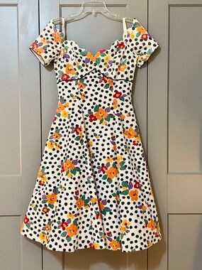 Vintage 1980s Karen Lucas For Niki Floral Polka Dot Party Dress Knee Length Sz 4